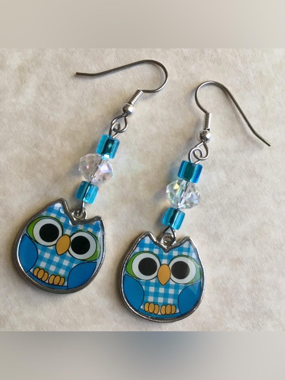 ❤️ Blue Owl Dangle Earrings Set Faceted Glass Beaded Charm Jewelry Cute Cartoon
